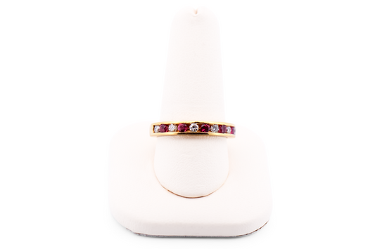 Top Quality Natural Ruby & Diamond Channel-Set Wedding Band in Yellow Gold