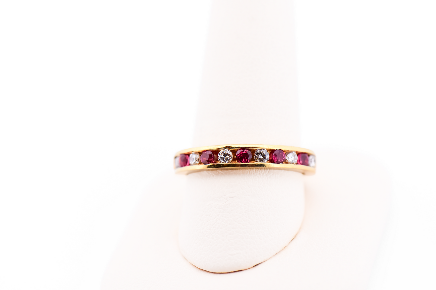 Top Quality Natural Ruby & Diamond Channel-Set Wedding Band in Yellow Gold