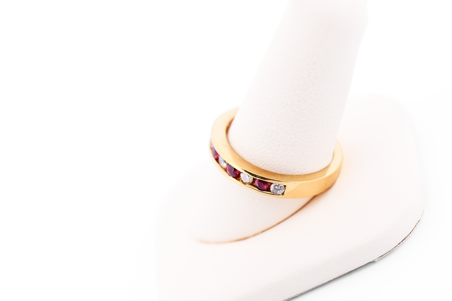 Top Quality Natural Ruby & Diamond Channel-Set Wedding Band in Yellow Gold