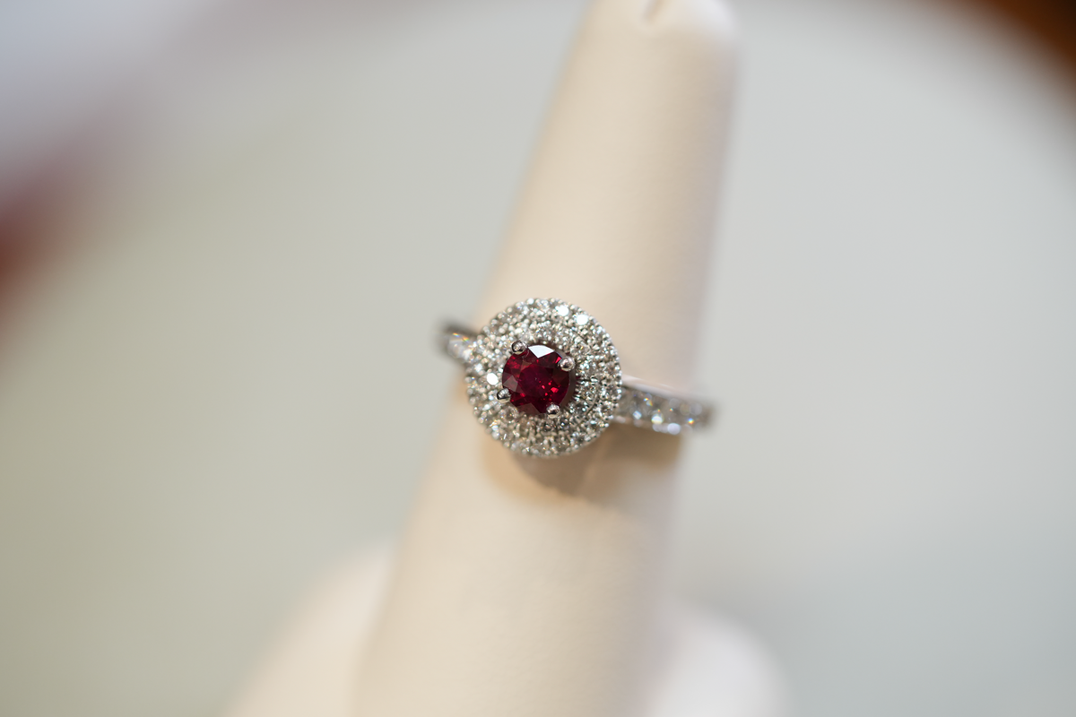 Top Quality Natural Ruby Engagement Ring with Double Halo of Diamonds