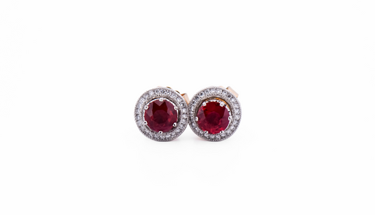 Top Quality Natural Ruby Stud Earrings with Diamond Jackets - "Pigeon's Blood Rubies"