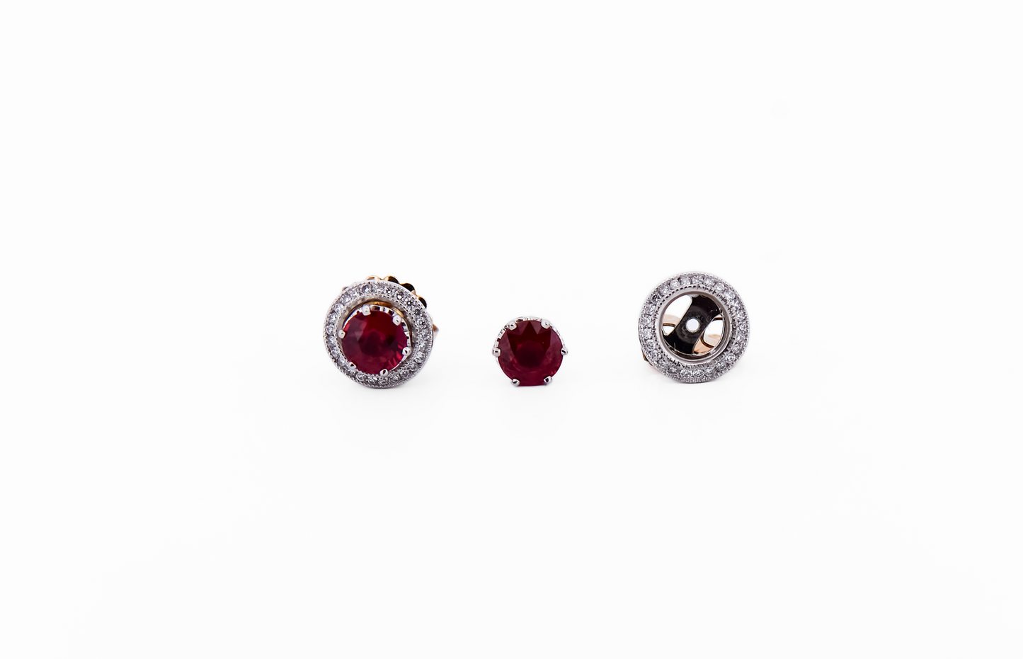 Top Quality Natural Ruby Stud Earrings with Diamond Jackets - "Pigeon's Blood Rubies"