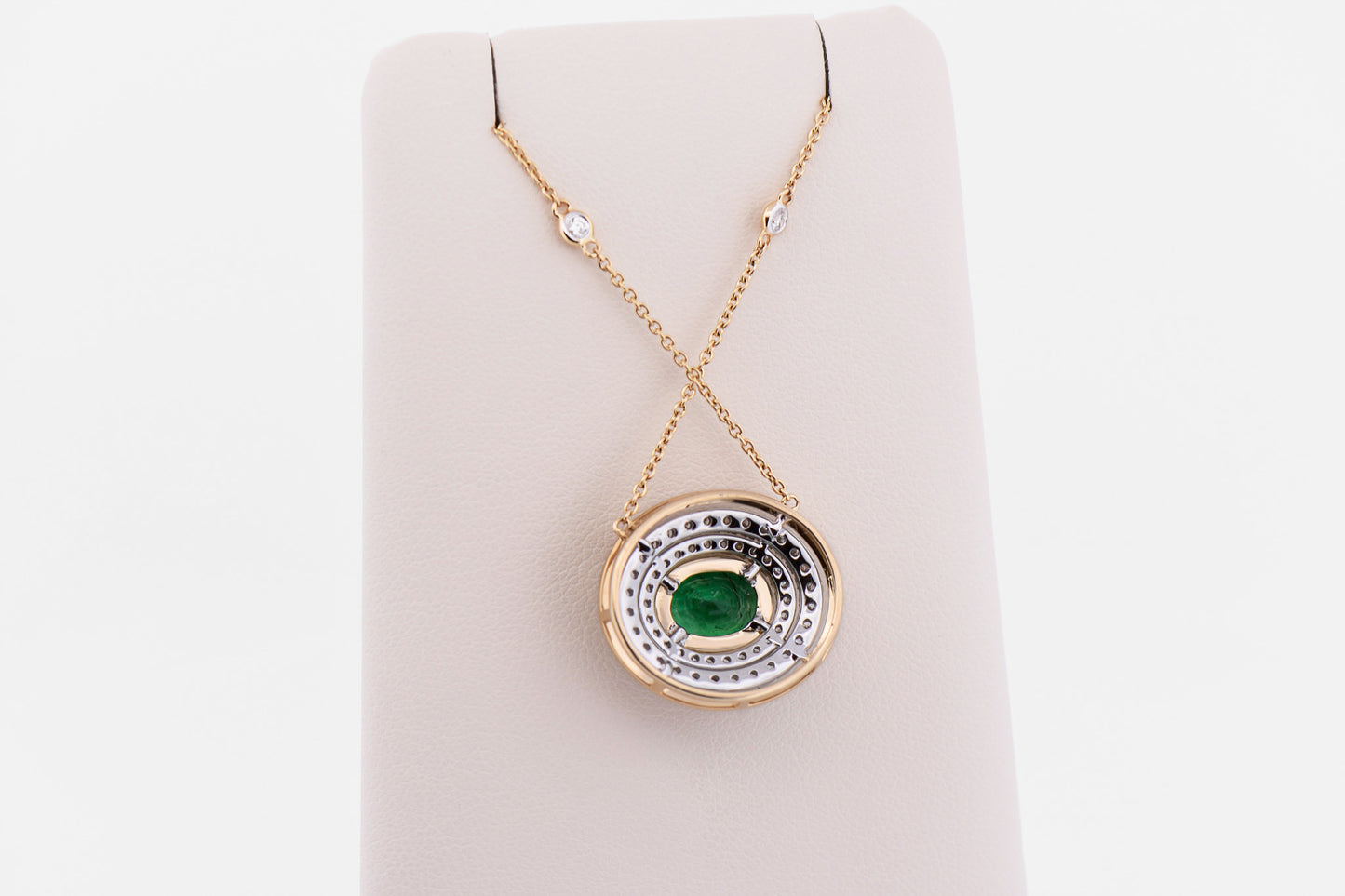 Top Quality Oval Emerald & Diamond Necklace in Two Tone Gold