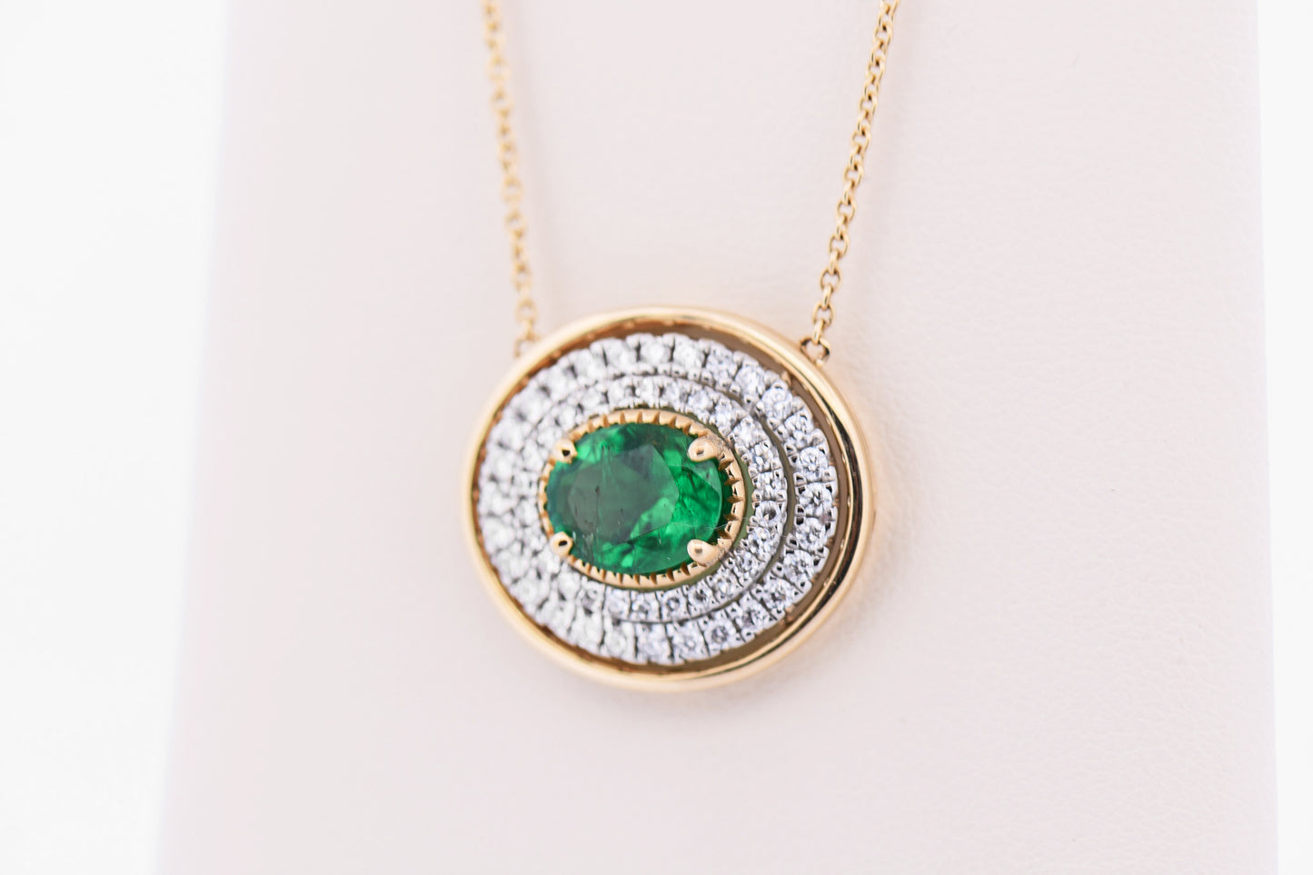 Top Quality Oval Emerald & Diamond Necklace in Two Tone Gold