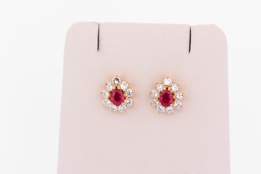 Top Quality Pear Shape Burmese Ruby & Diamond Halo Stud Earrings