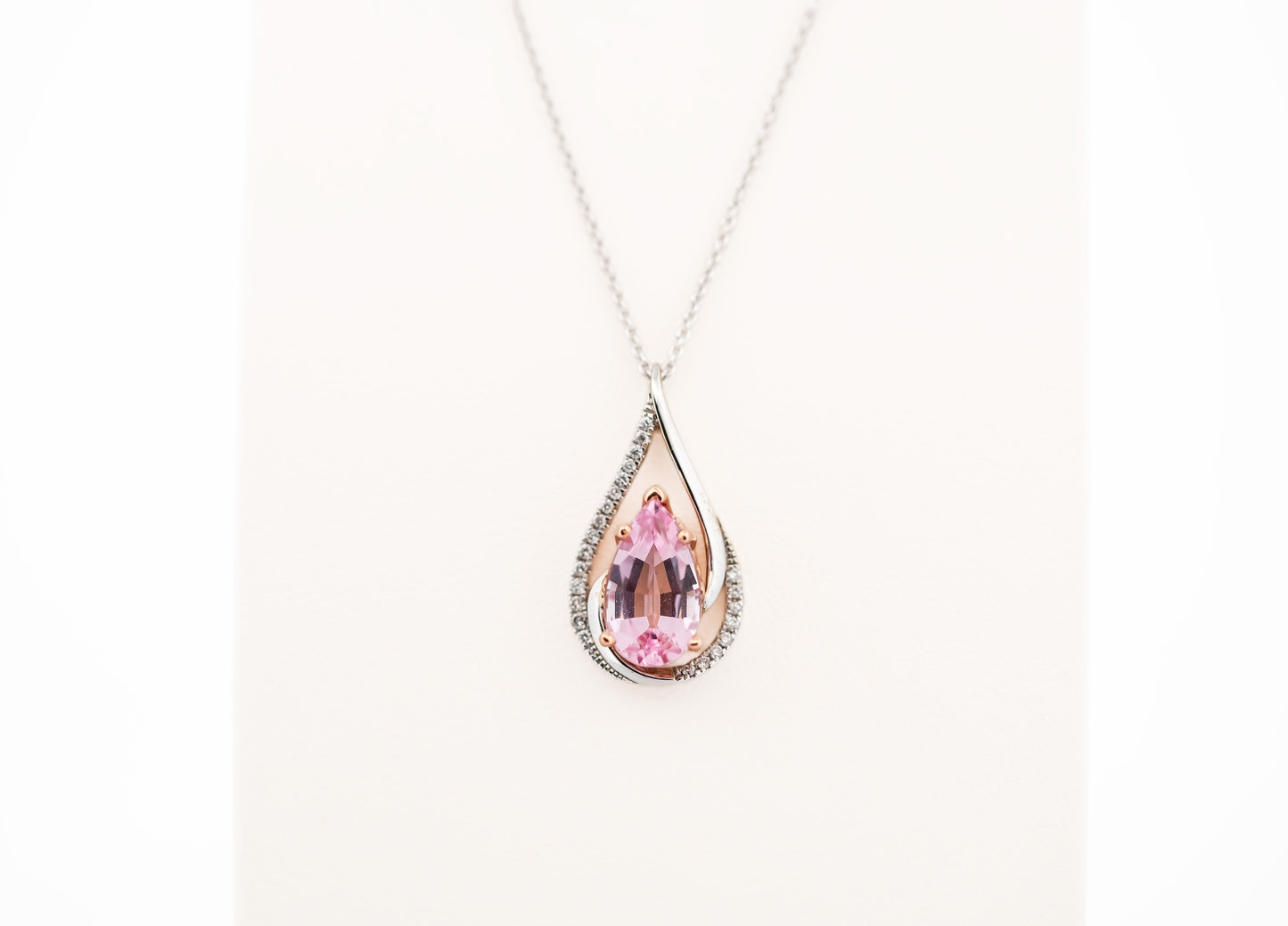 Top Quality Pear Shape Morganite & Diamond Pendant - Untreated Nigerian Morganite