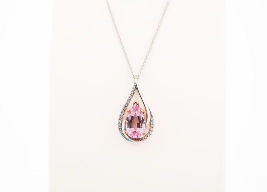 Top Quality Pear Shape Morganite & Diamond Pendant - Untreated Nigerian Morganite