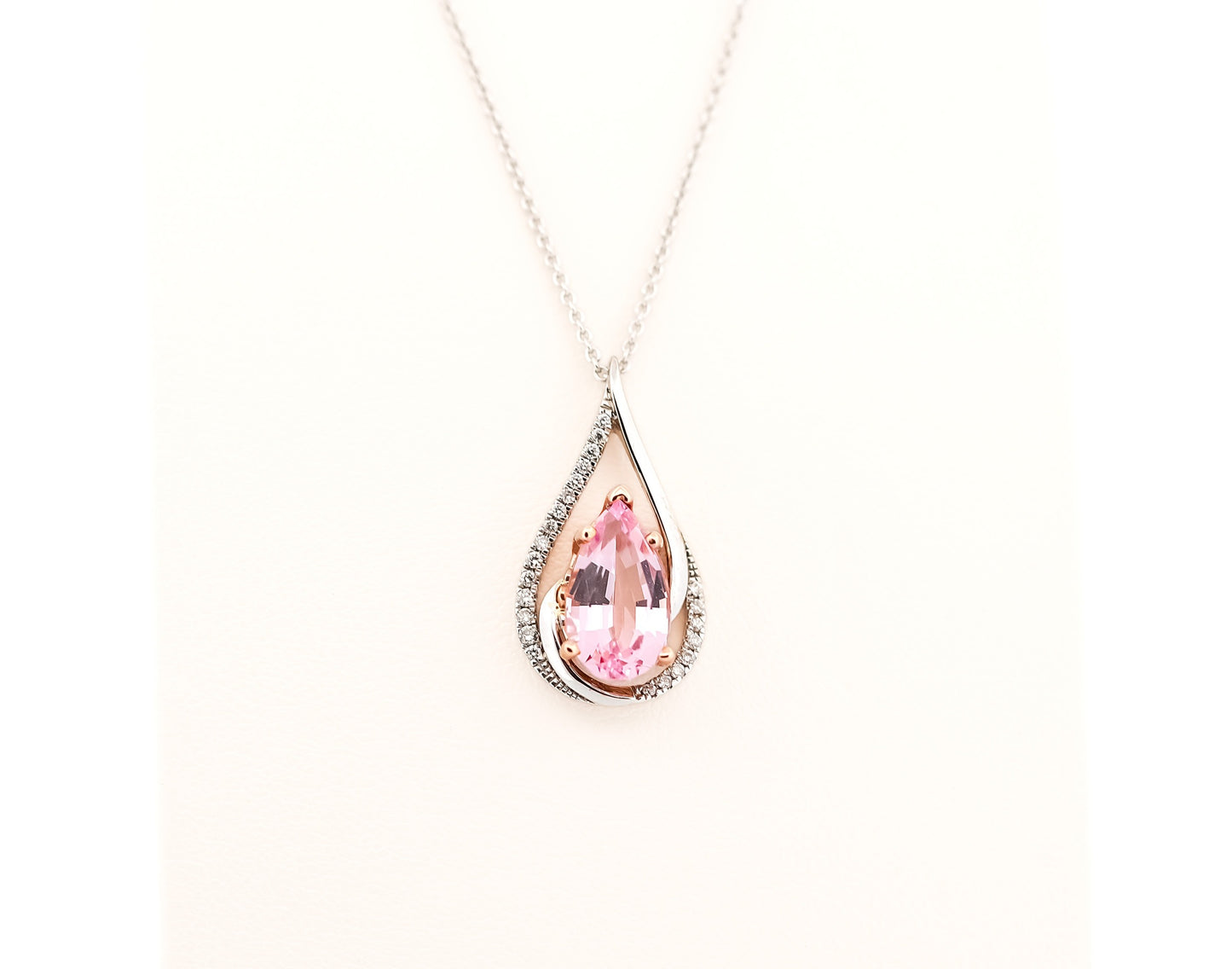 Top Quality Pear Shape Morganite & Diamond Pendant - Untreated Nigerian Morganite