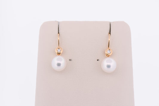 Top Quality Rosy White Akoya Pearl Earrings on French Hooks
