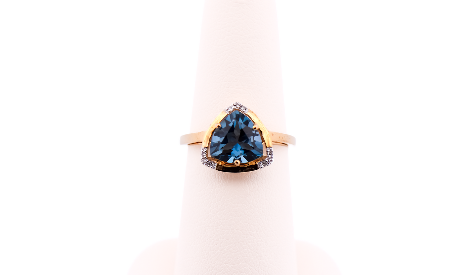 Triangular Ring with Trillion London Blue Topaz & Diamonds