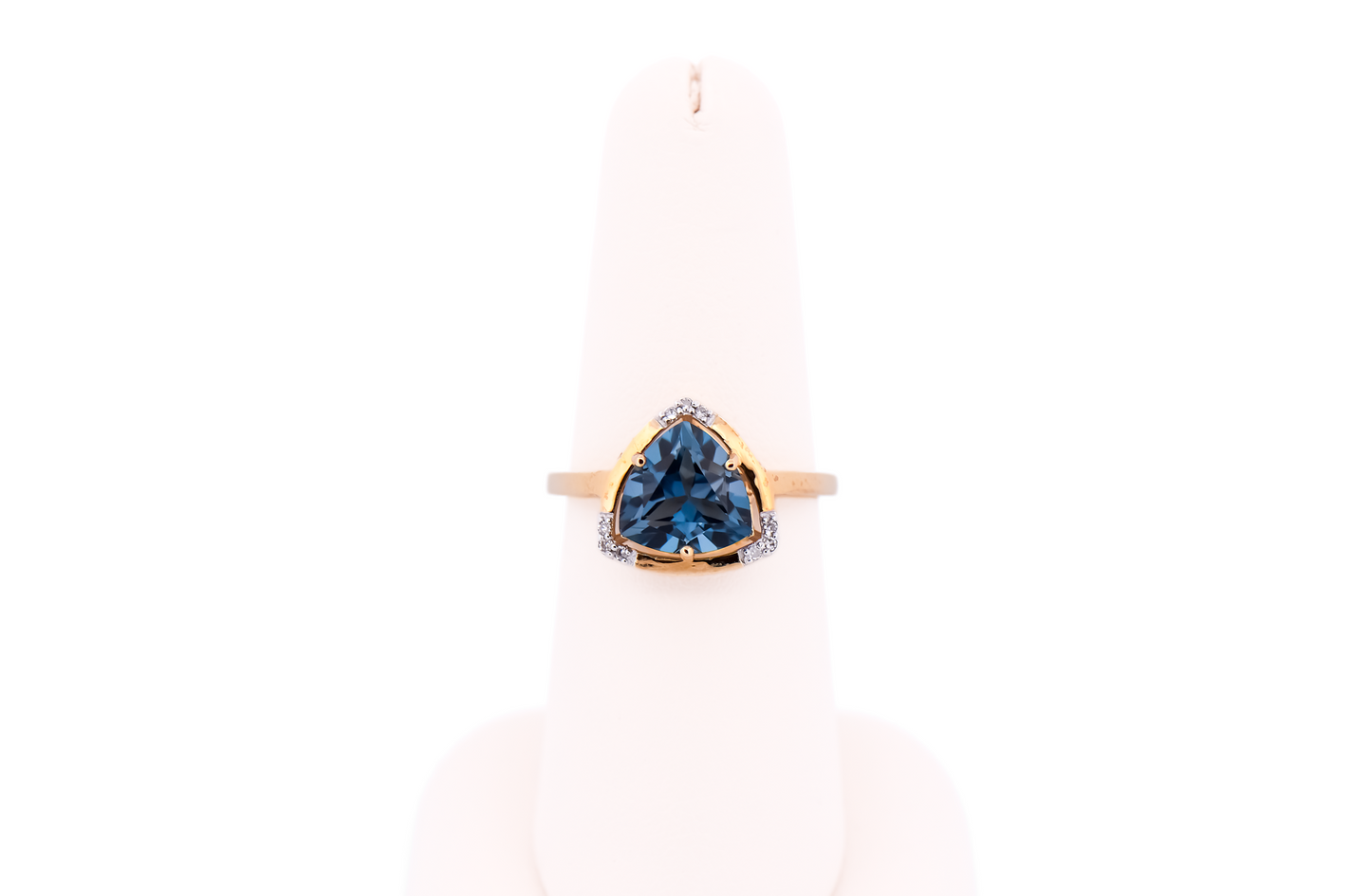 Triangular Ring with Trillion London Blue Topaz & Diamonds
