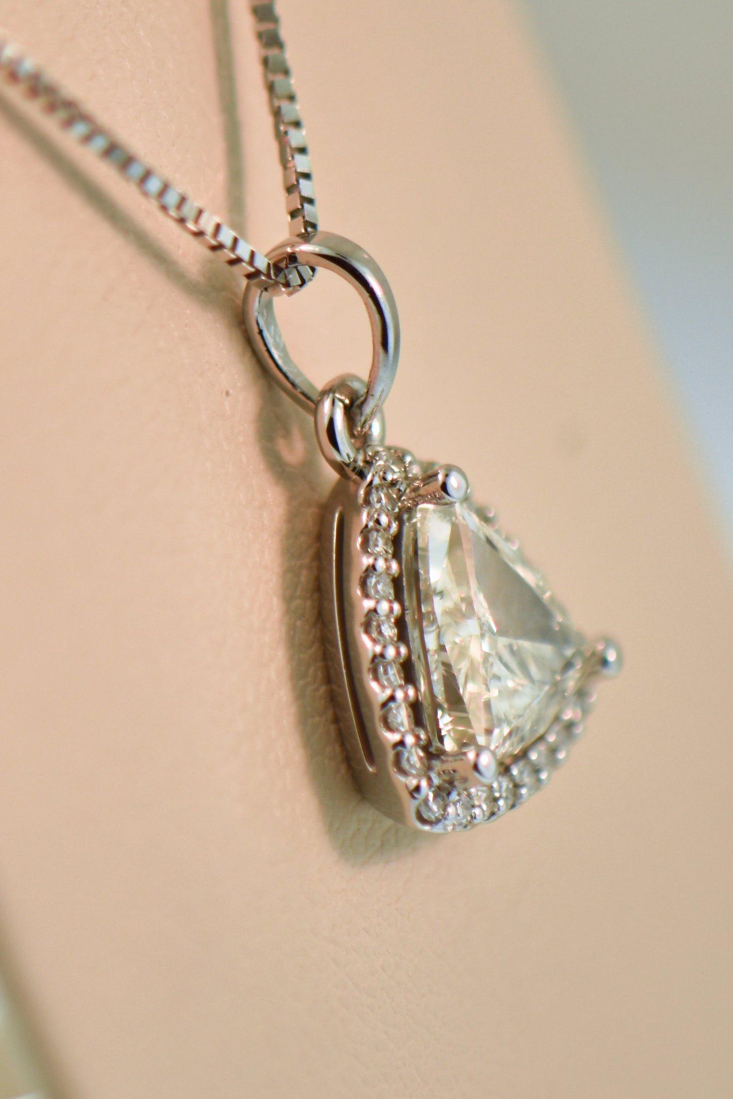 Custom Triangle Halo Pendant with 1ct Trilliant Diamond