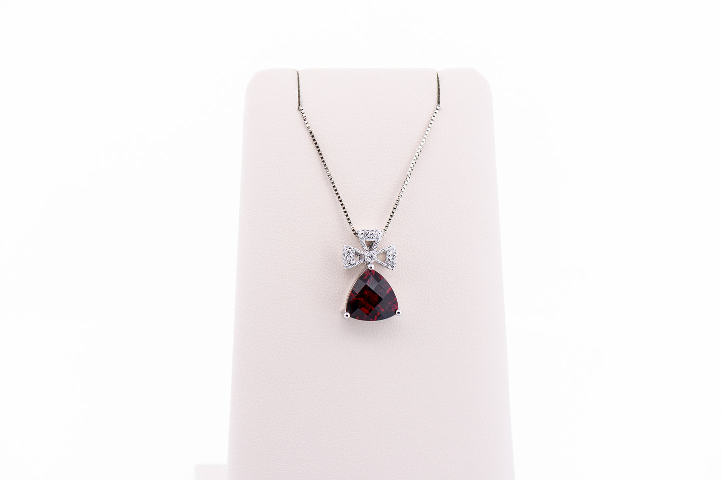 Trillion Red Garnet Pendant with White Gold Cross Design & Diamonds