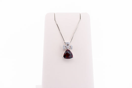Trillion Red Garnet Pendant with White Gold Cross Design & Diamonds