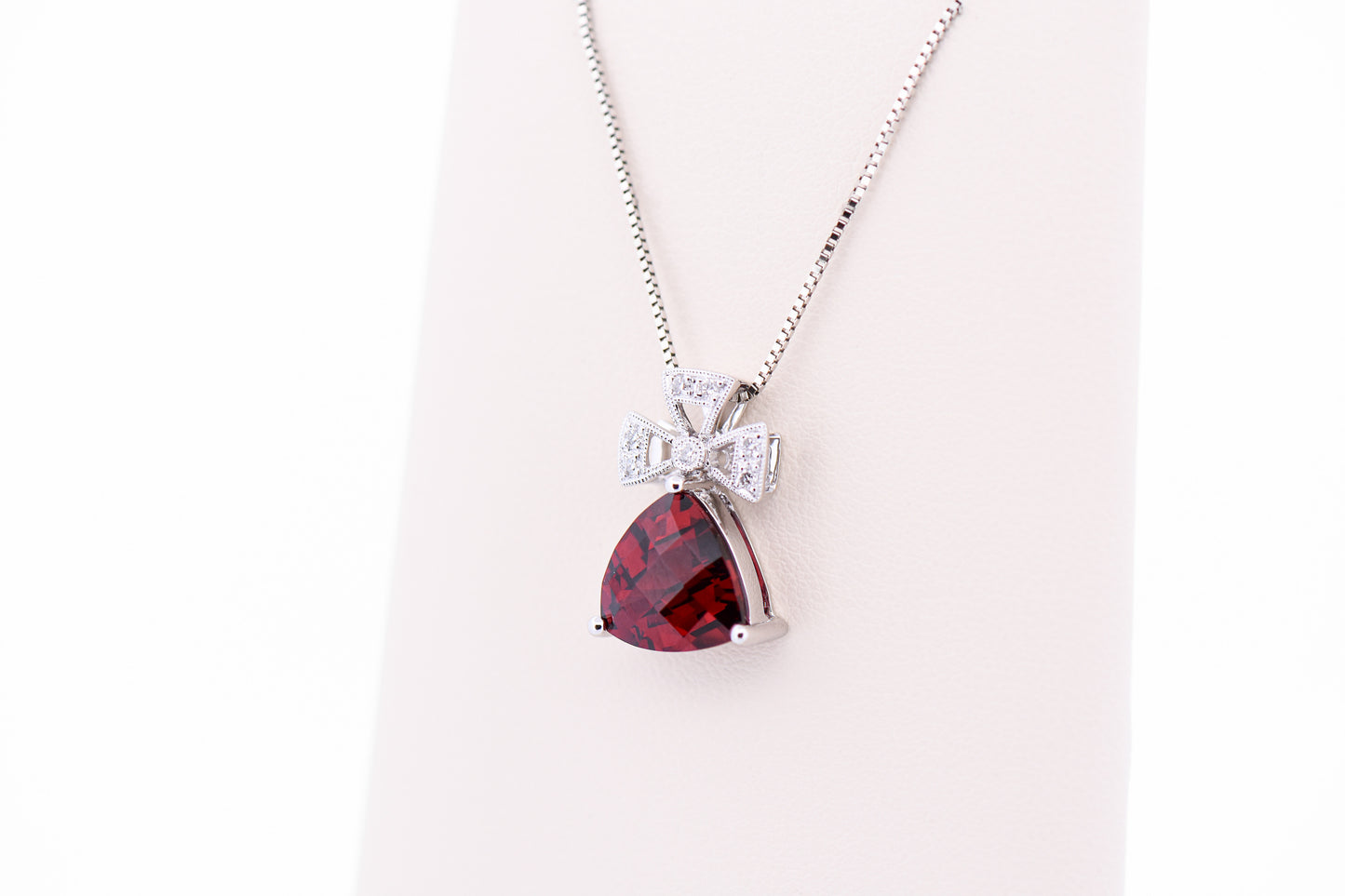 Trillion Red Garnet Pendant with White Gold Cross Design & Diamonds