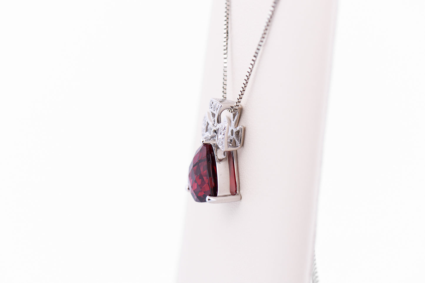 Trillion Red Garnet Pendant with White Gold Cross Design & Diamonds