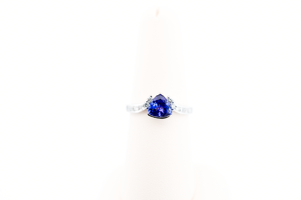 Trillion Tanzanite & Diamond Ring in White Gold