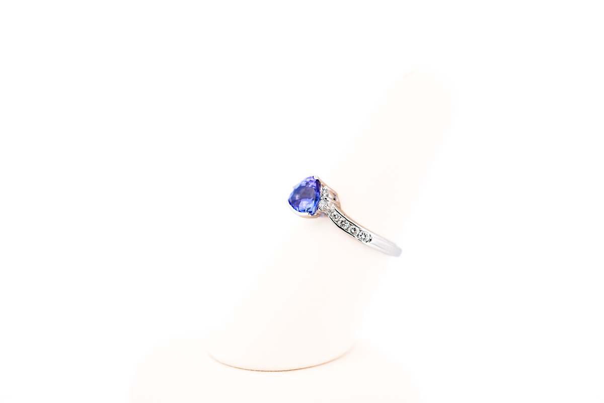 Trillion Tanzanite & Diamond Ring in White Gold