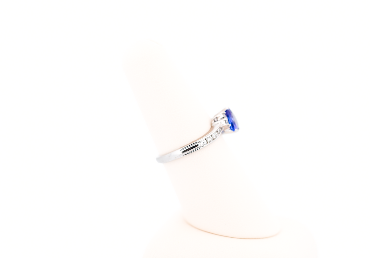 Trillion Tanzanite & Diamond Ring in White Gold