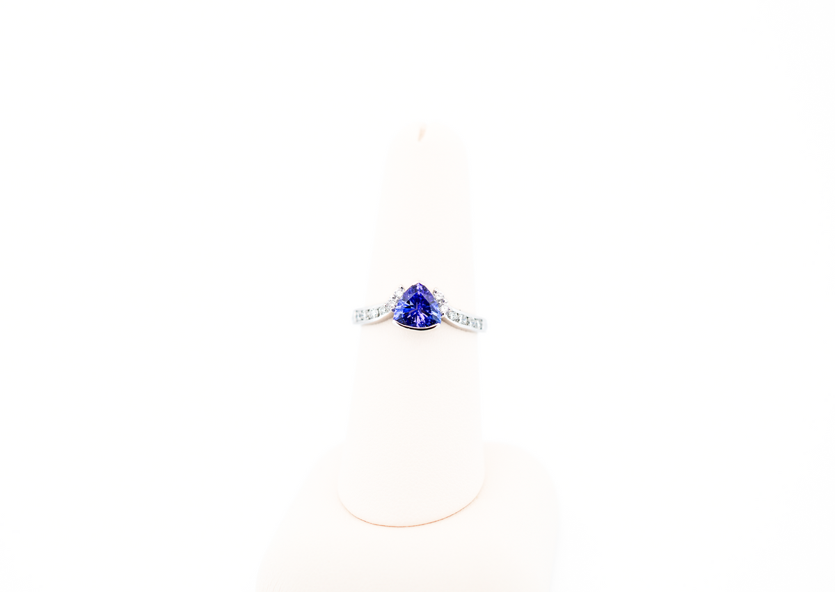 Trillion Tanzanite & Diamond Ring in White Gold