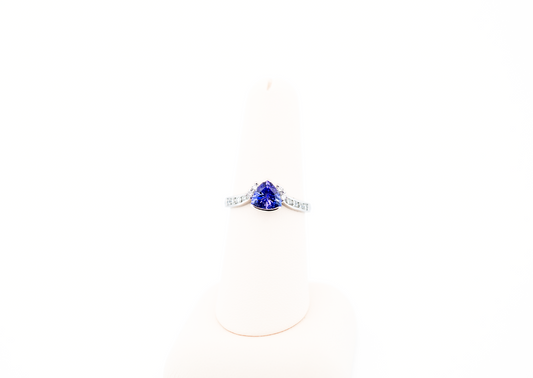 Trillion Tanzanite & Diamond Ring in White Gold