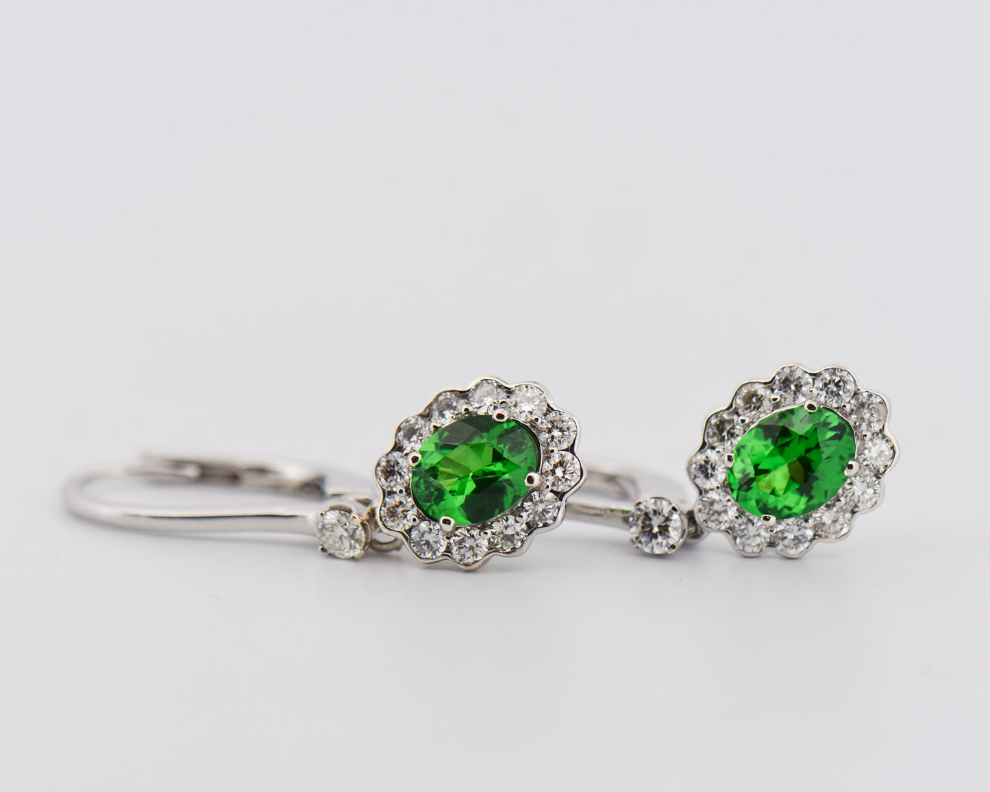 Top Quality Tsavorite & Diamond Earrings- Rare Green Garnets
