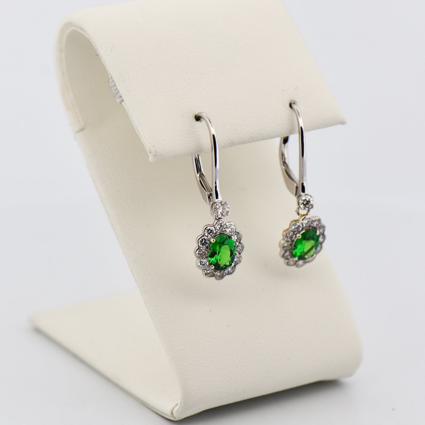 Top Quality Tsavorite & Diamond Earrings- Rare Green Garnets