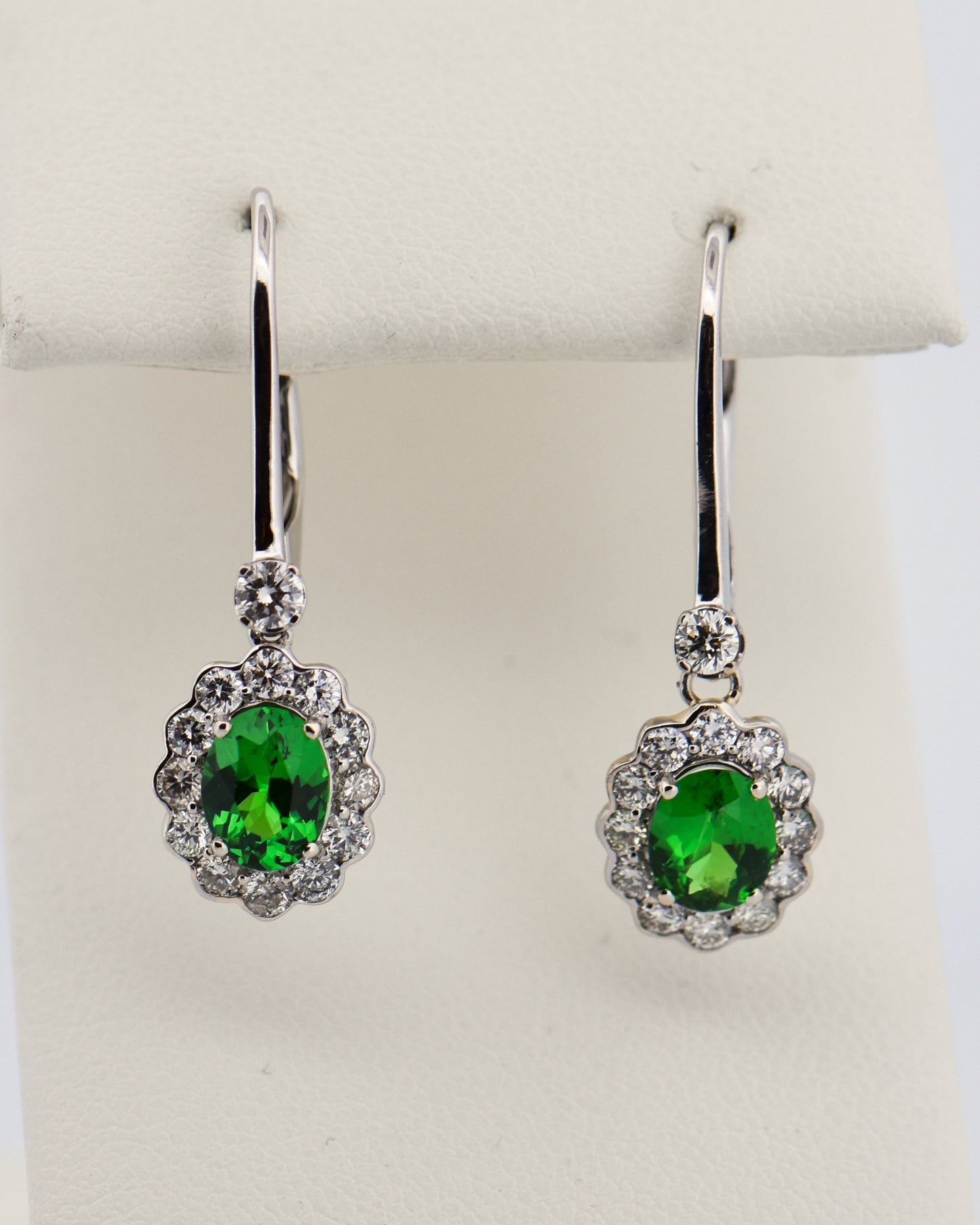 Top Quality Tsavorite & Diamond Earrings- Rare Green Garnets