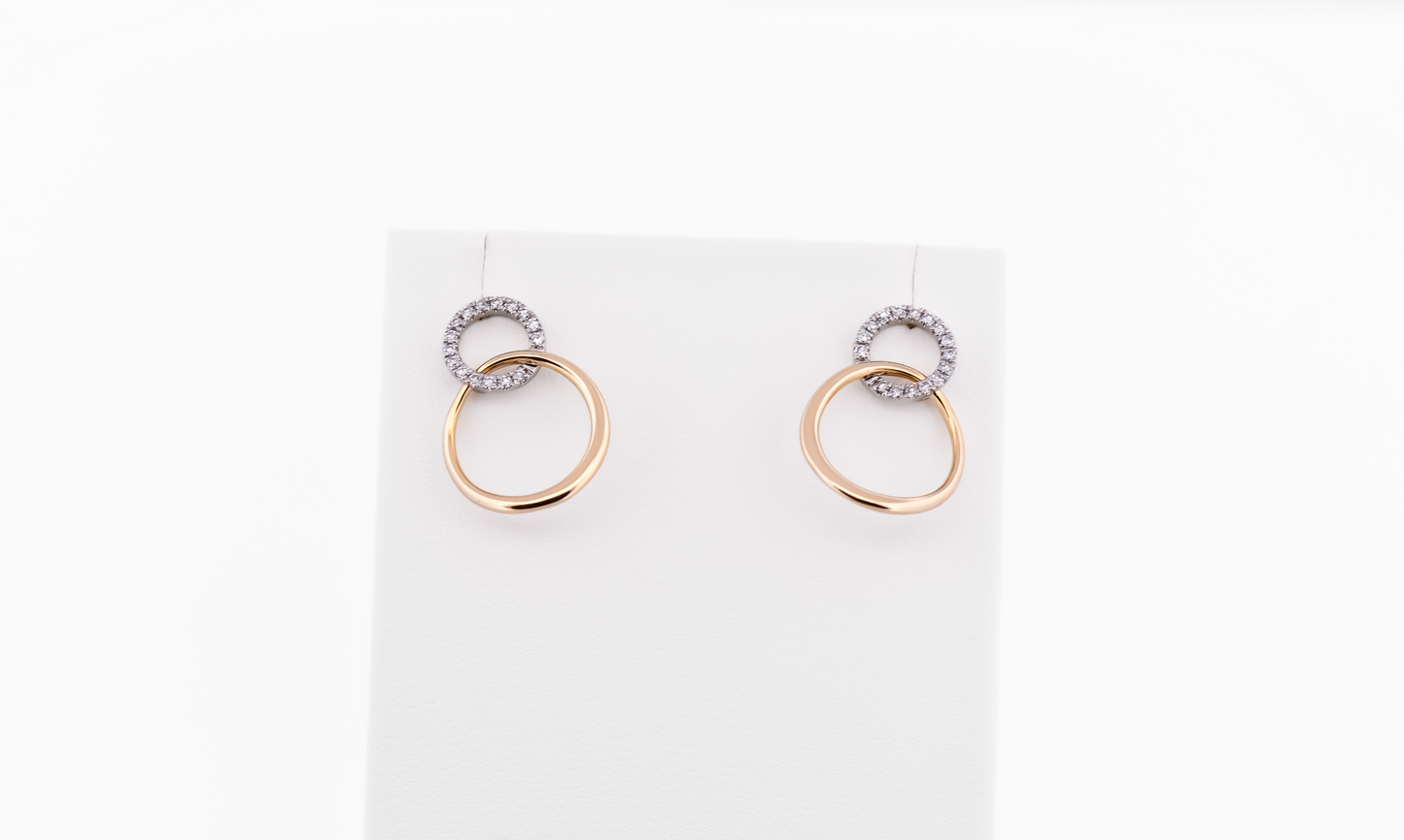 Two-Tone Gold Circle Earrings with Diamond Accents