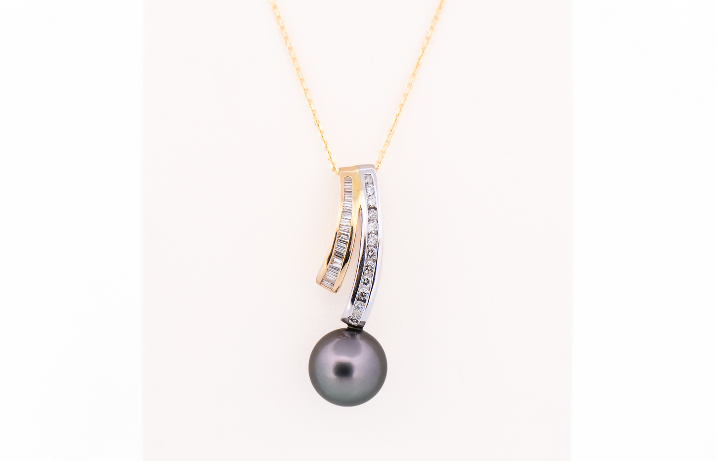 Two-Tone Gold Pendant with Tahitian Pearl & Channel Set Diamonds