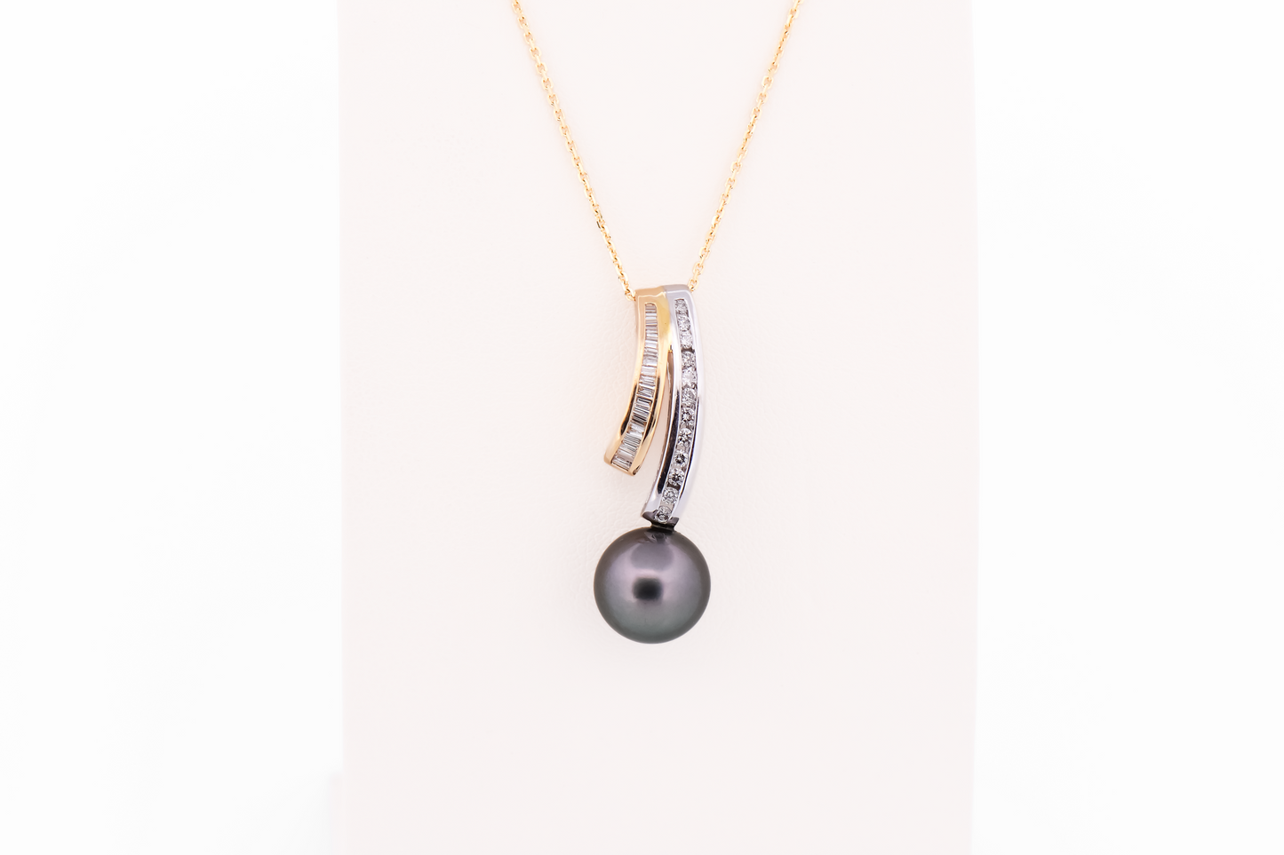 Two-Tone Gold Pendant with Tahitian Pearl & Channel Set Diamonds