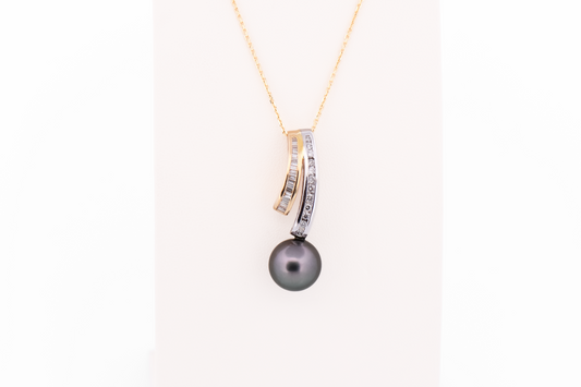 Two-Tone Gold Pendant with Tahitian Pearl & Channel Set Diamonds