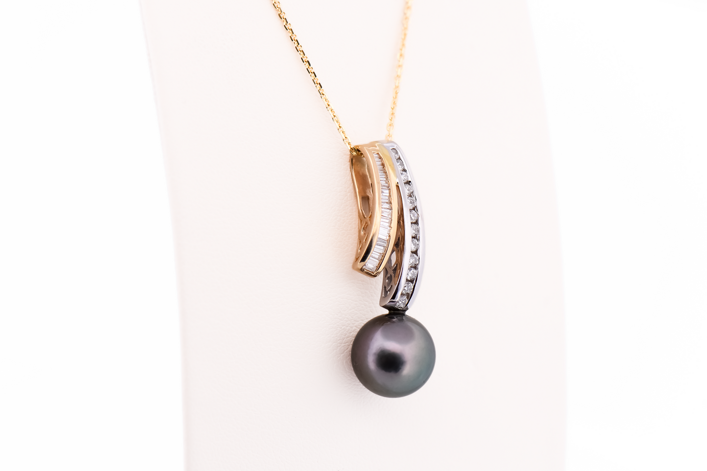 Two-Tone Gold Pendant with Tahitian Pearl & Channel Set Diamonds