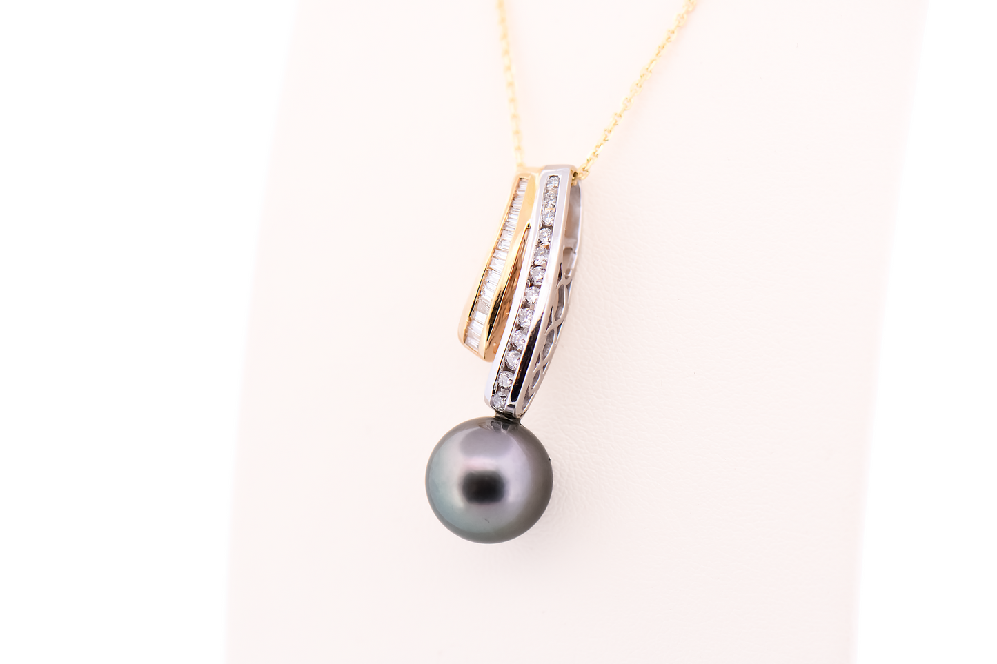 Two-Tone Gold Pendant with Tahitian Pearl & Channel Set Diamonds