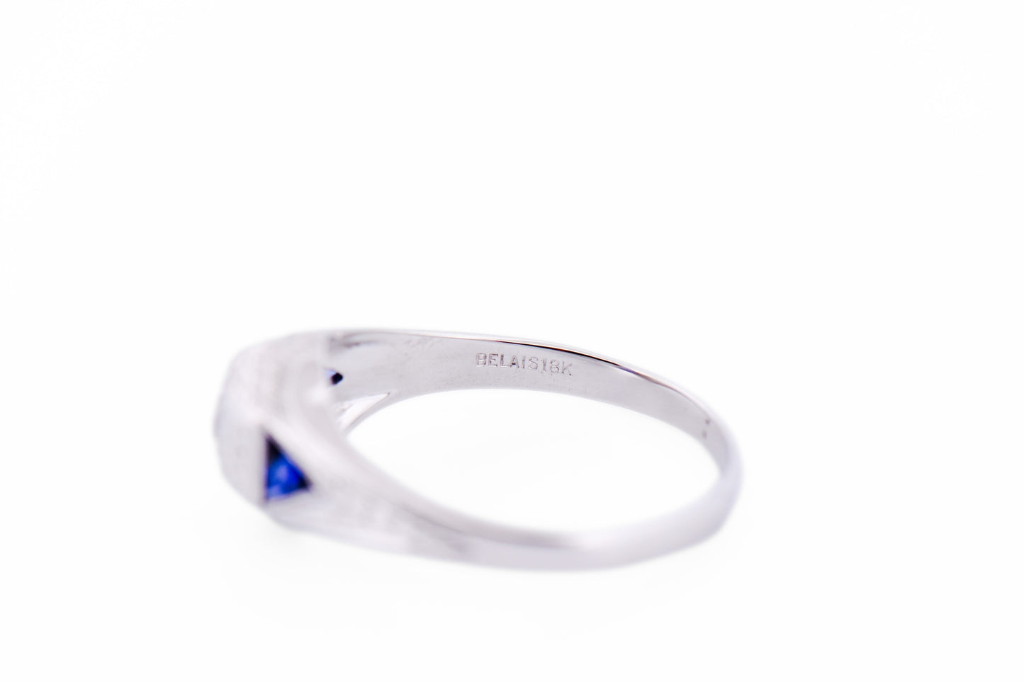 Unisex Art Deco Hexagonal Ring with Old European Cut Diamond & Sapphires - Belais