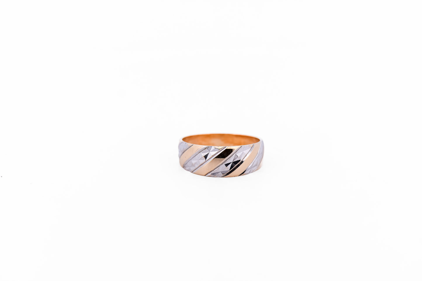 Unisex Two-Tone Gold Band Ring with Diamond-Cut Finish