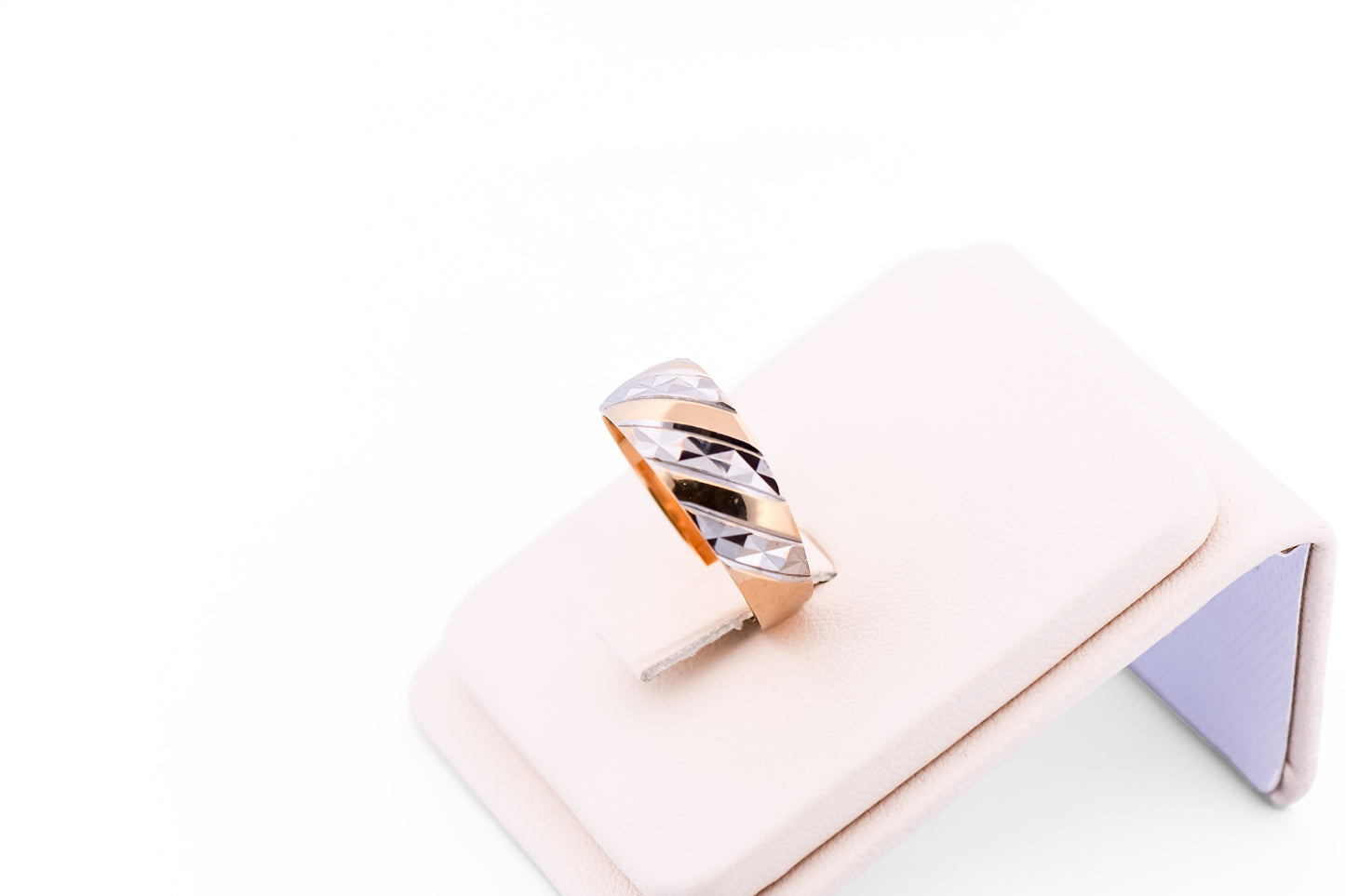 Unisex Two-Tone Gold Band Ring with Diamond-Cut Finish