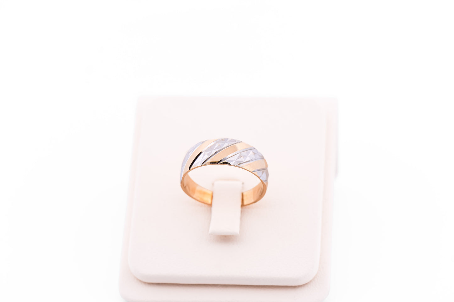 Unisex Two-Tone Gold Band Ring with Diamond-Cut Finish