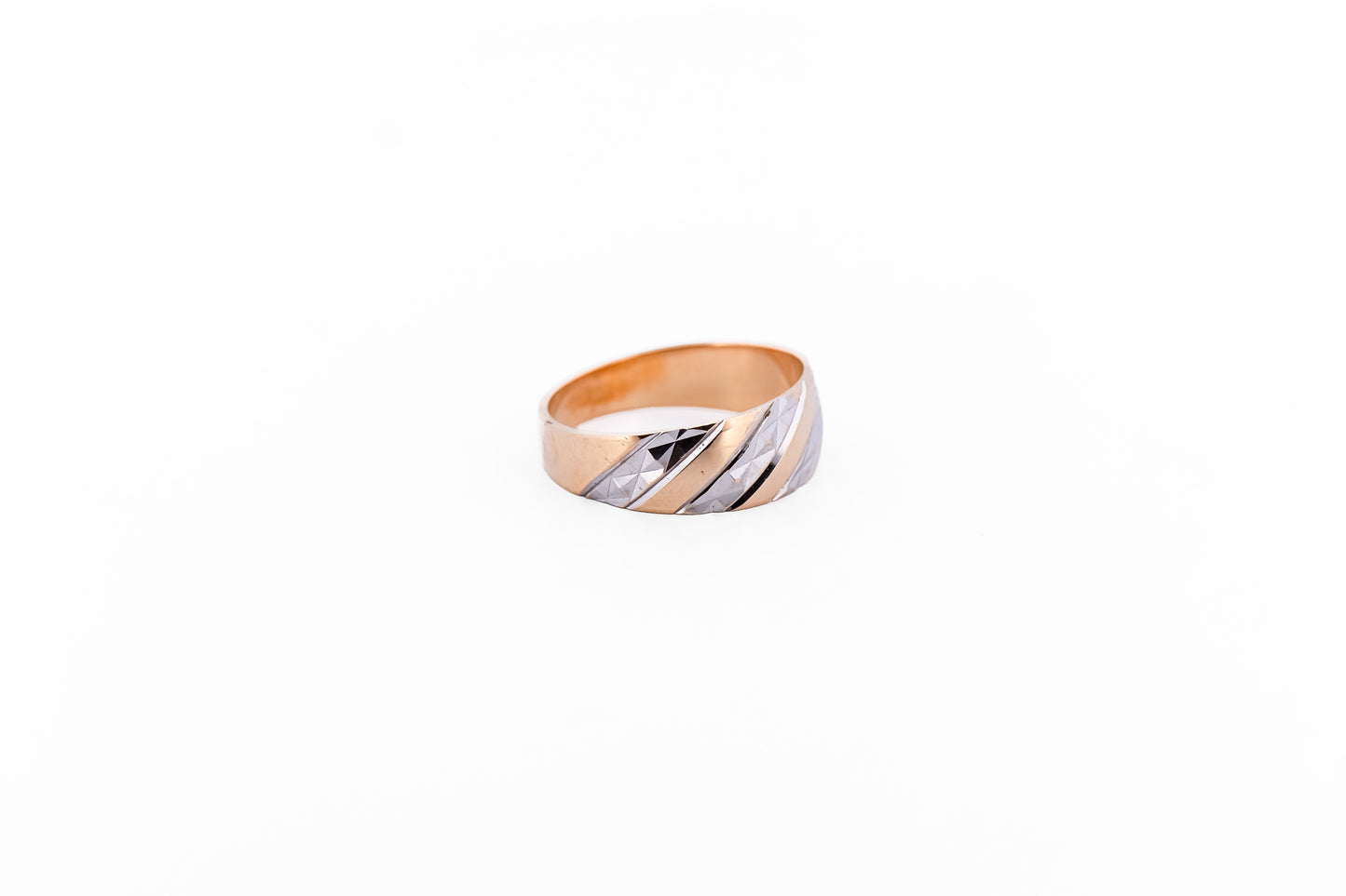 Unisex Two-Tone Gold Band Ring with Diamond-Cut Finish
