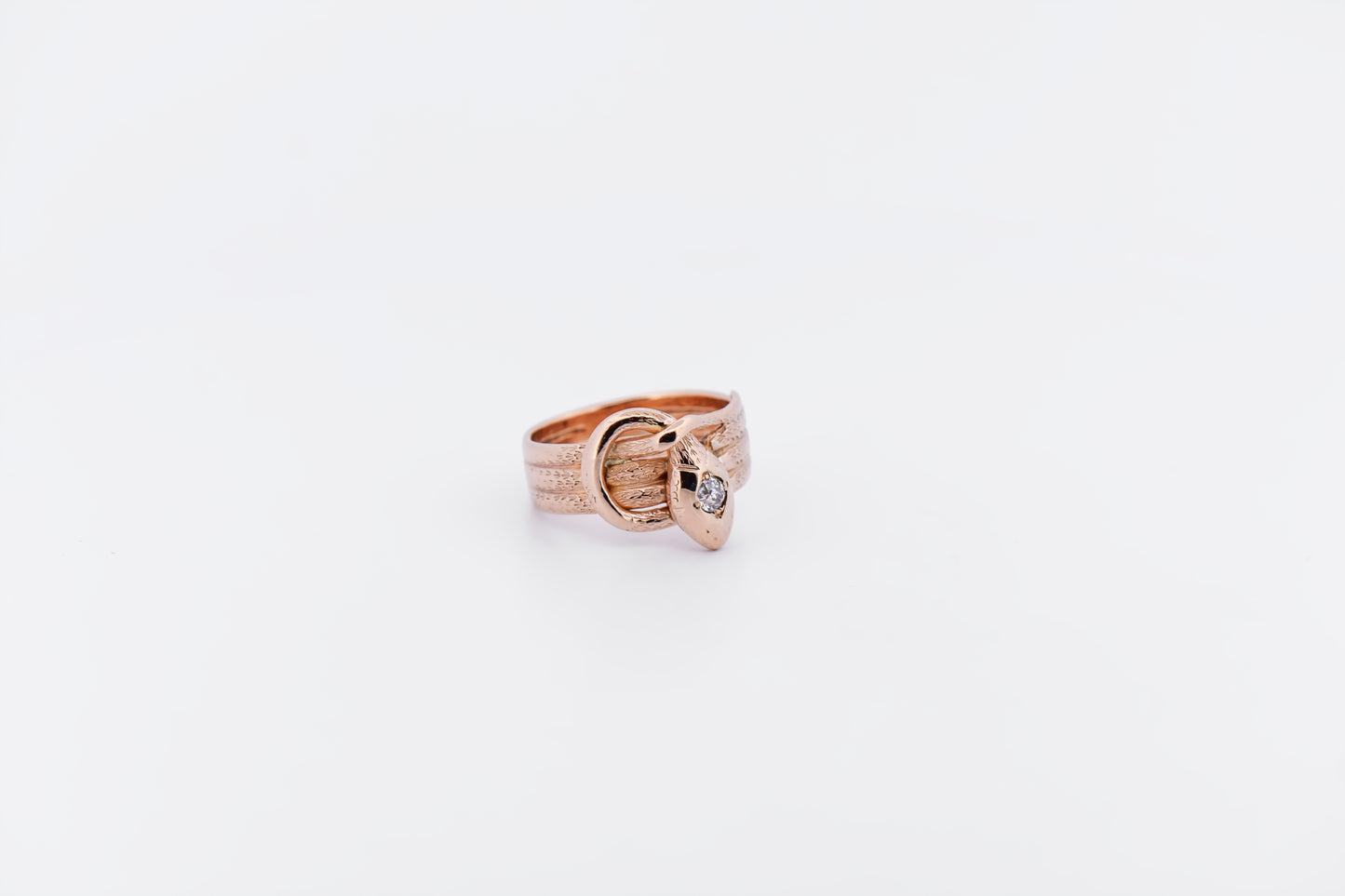 Unisex Victorian Snake Ring - 14k Rose Gold with Old Mine Cut Diamond