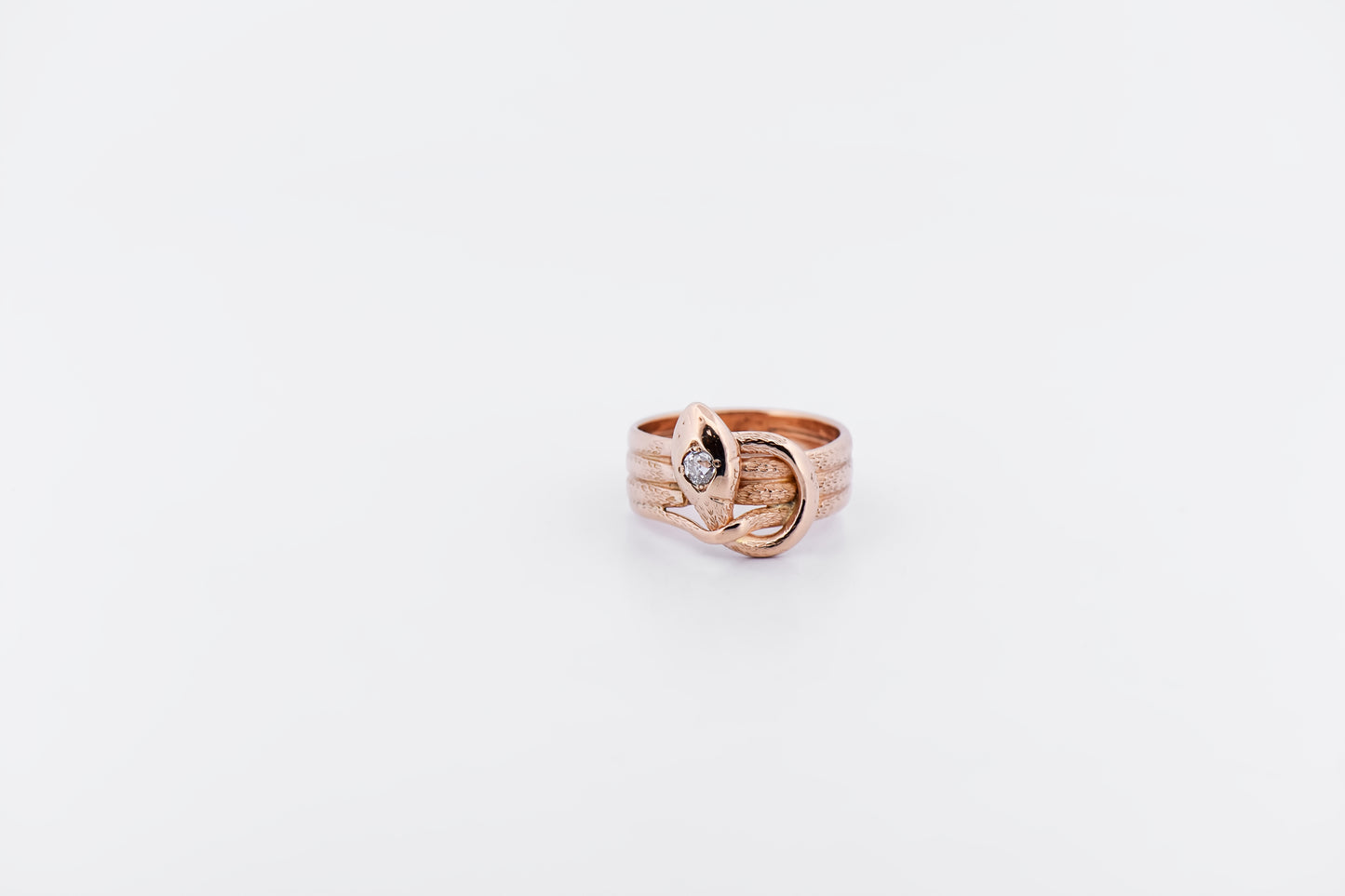 Unisex Victorian Snake Ring - 14k Rose Gold with Old Mine Cut Diamond