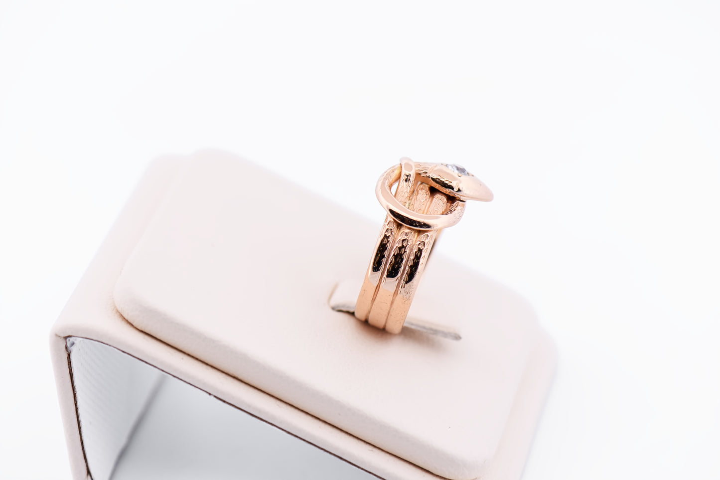 Unisex Victorian Snake Ring - 14k Rose Gold with Old Mine Cut Diamond