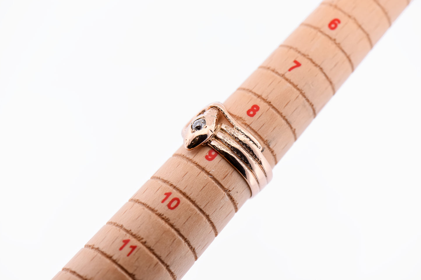 Unisex Victorian Snake Ring - 14k Rose Gold with Old Mine Cut Diamond