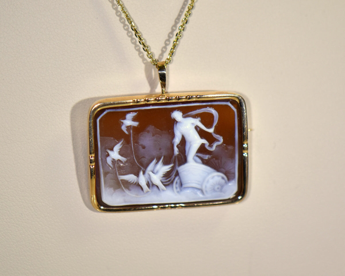 Cameo Pendant/Brooch Combo Depicting Venus in Her Chariot