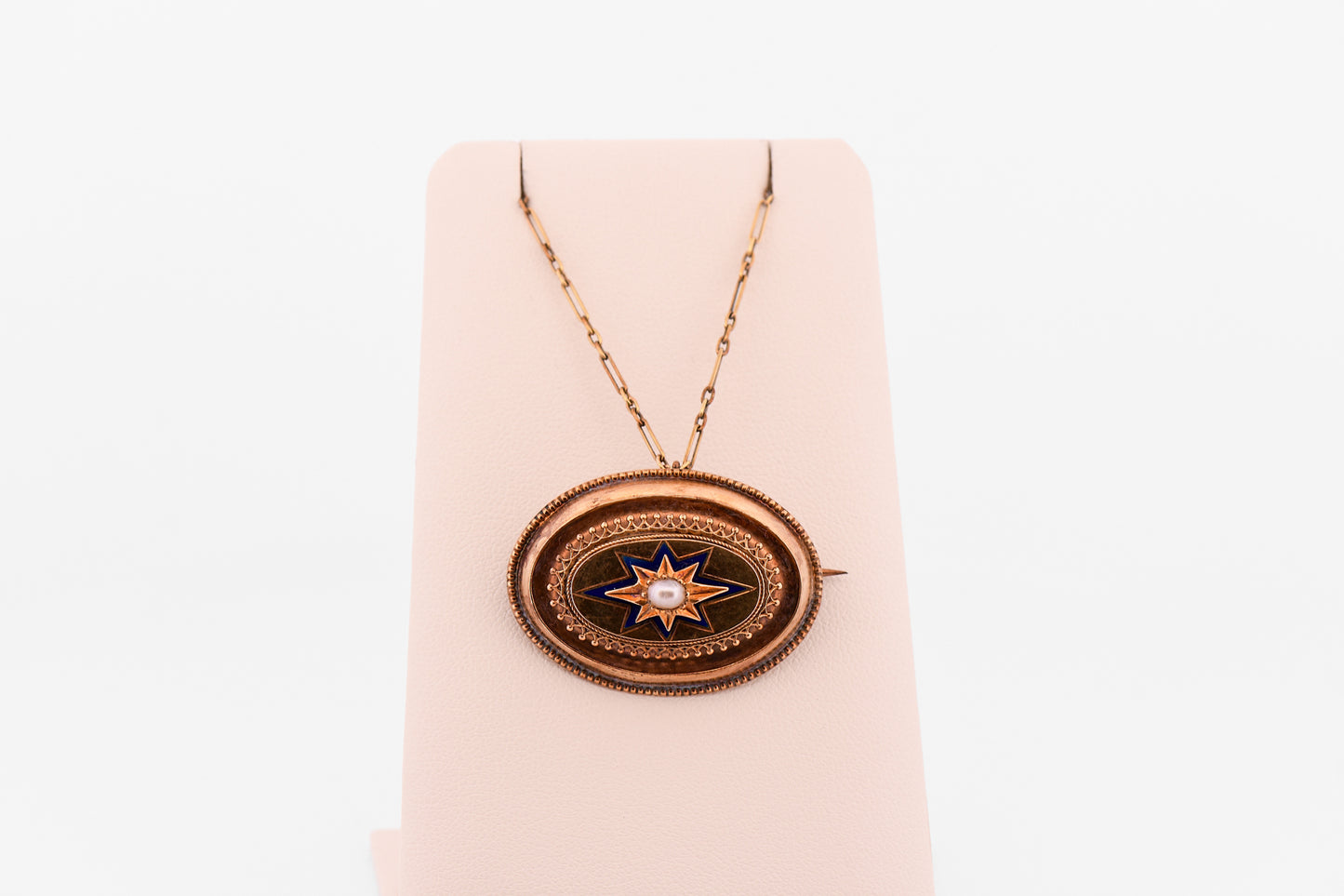 Victorian Locket with Blue Enamel Star & Rare Nautral Pearl