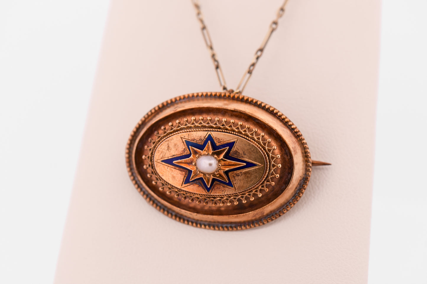 Victorian Locket with Blue Enamel Star & Rare Nautral Pearl