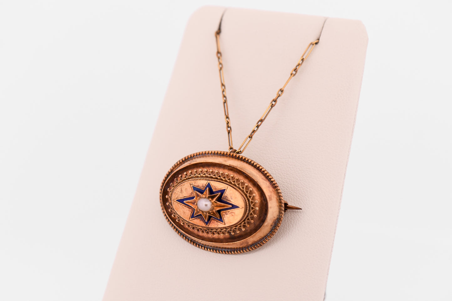 Victorian Locket with Blue Enamel Star & Rare Nautral Pearl