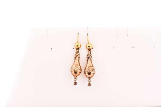 Victorian 9k Rosy Yellow Gold Drop Earrings