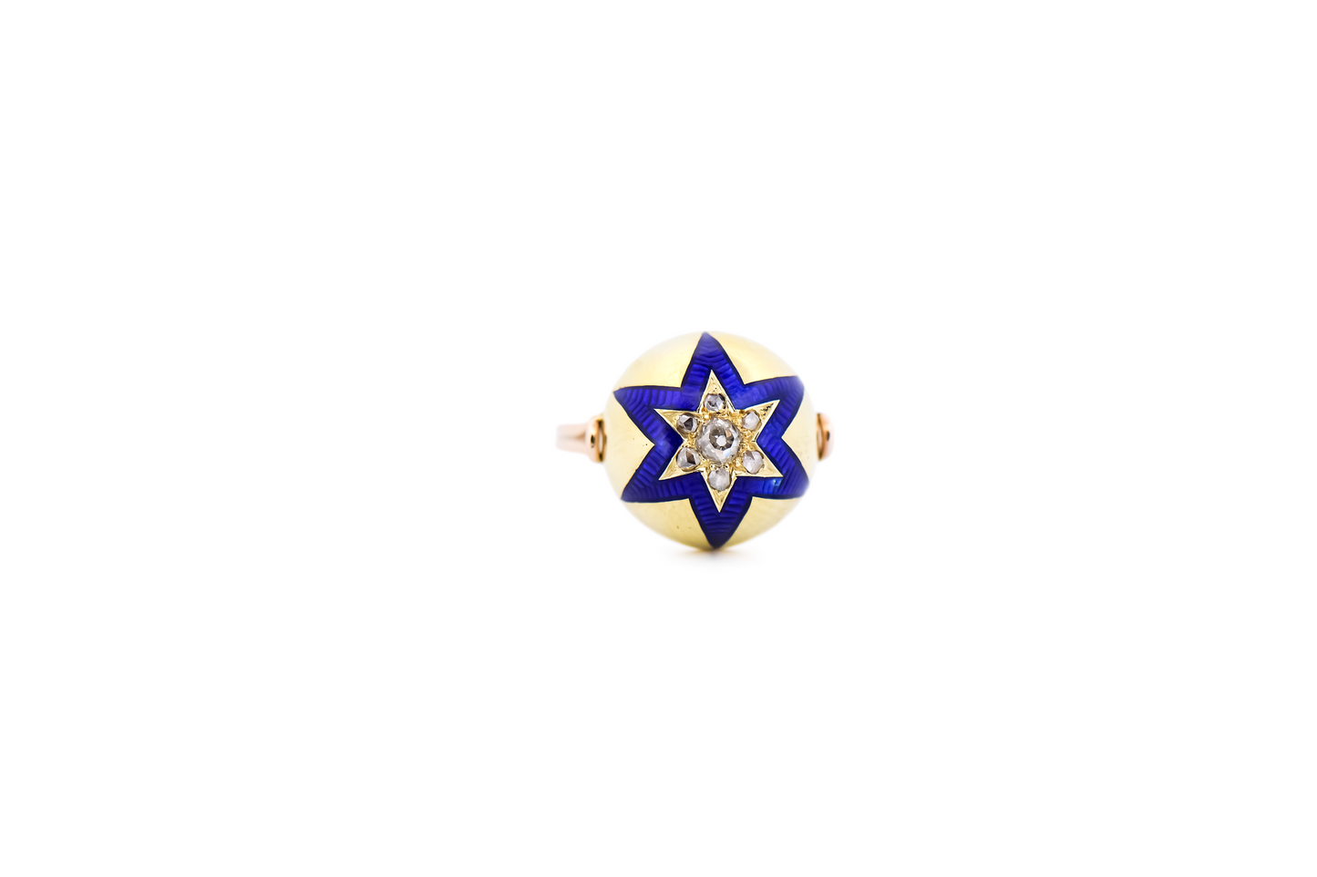 Victorian Gold Dome Ring with Blue Enamel Star & Diamonds