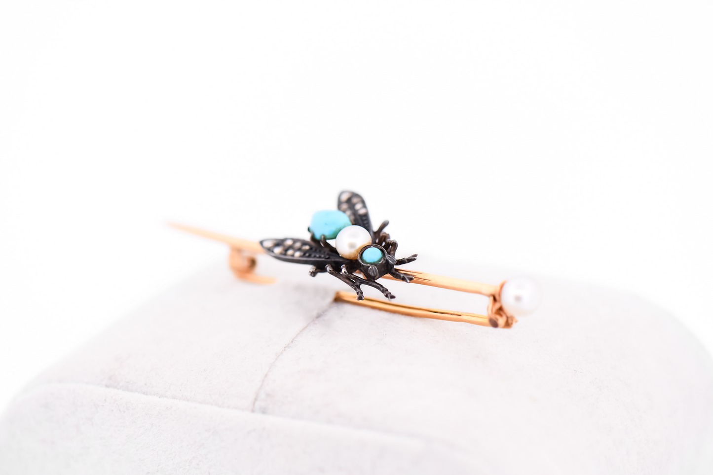 Victorian Insect Fly Brooch with Rose Cut Diamonds, Turquoise & Pearls